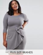 Goddiva Plus Pencil Dress With Frill Detail - Gray