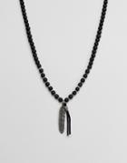 Asos Design Beaded Necklace In Black With Feather - Black