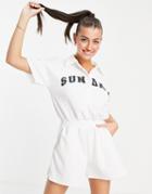 Asos Design Sunday Slogan Quilted Romper In White