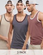 Asos Muscle Tank With Contrast Trim 3 Pack Save 21% - Multi