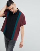 Asos Regular Fit Viscose Cut And Sew Shirt With Revere Collar In Burgundy - Red