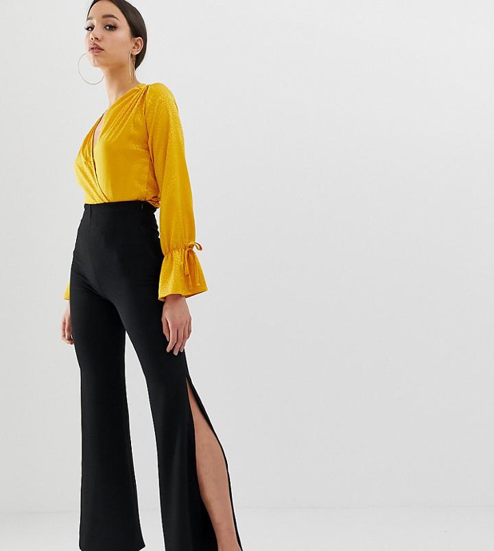 John Zack Tall Wide Leg Pants With Side Splits In Black