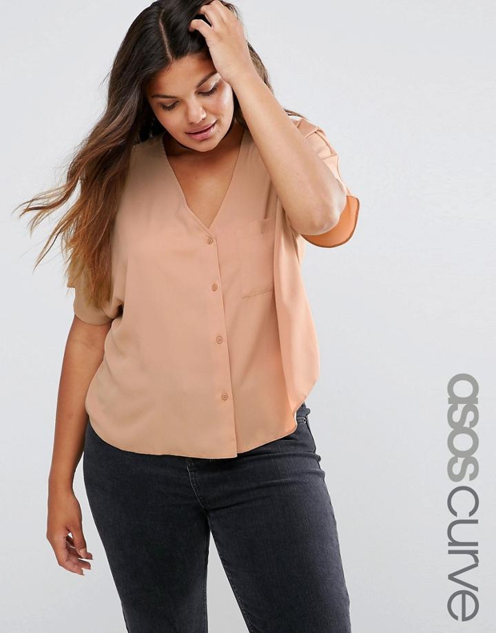 Asos Curve V Neck Kimono Blouse - Tan