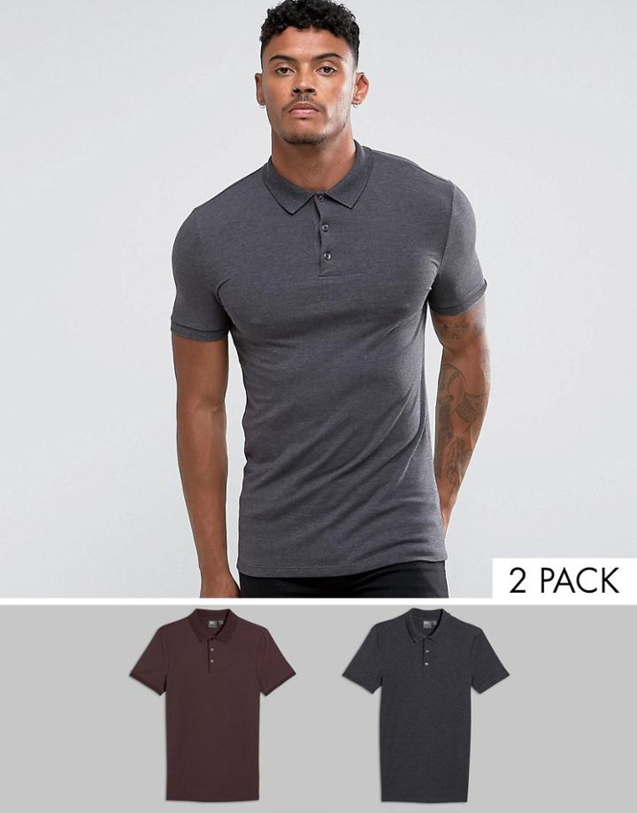 Asos Extreme Muscle Polo 2 Pack Save - Multi