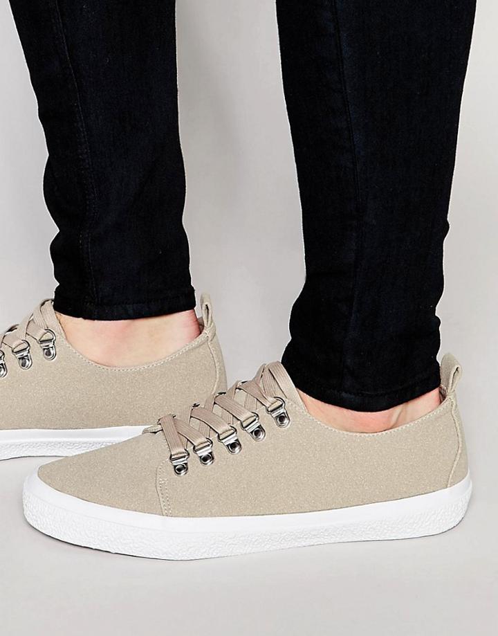 Asos Lace Up Sneakers With Hiker Detailing In Stone Faux Suede - Taupe