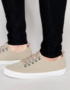 Asos Lace Up Sneakers With Hiker Detailing In Stone Faux Suede - Taupe