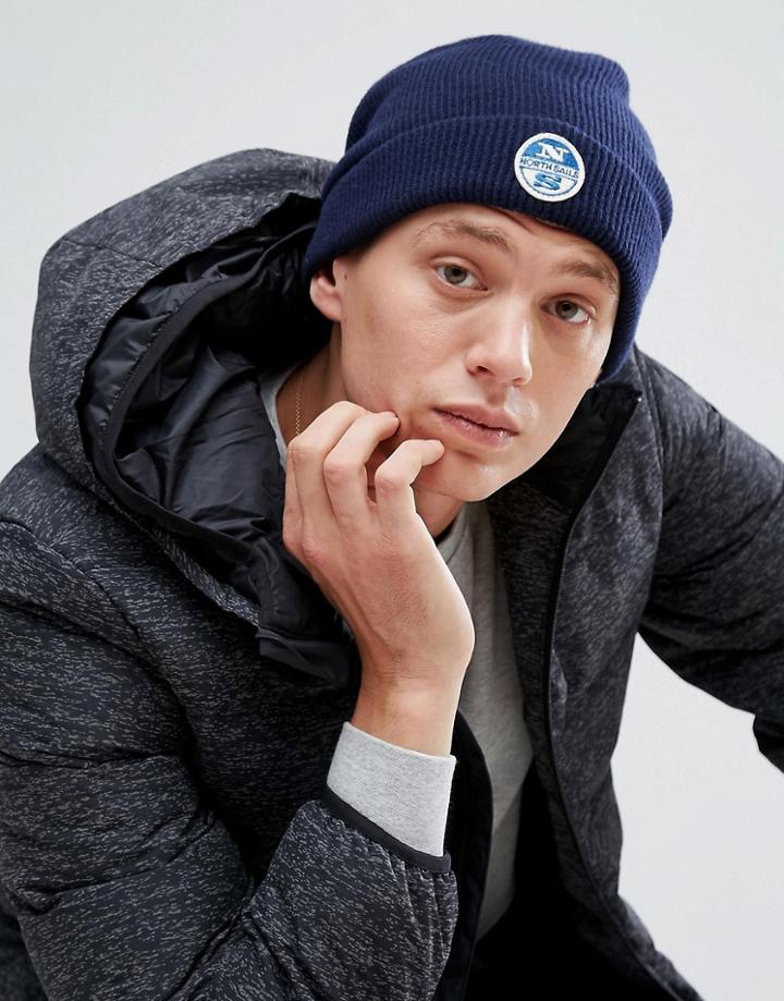 North Sails Merino Logo Beanie In Navy - Navy