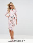 Asos Maternity Midi Dress With Puff Sleeve In Floral Print - Multi