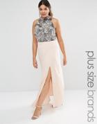 Lovedrobe Heavily Embellished Bodice Maxi Dress With High Neck And Thigh Split Detail - Pink