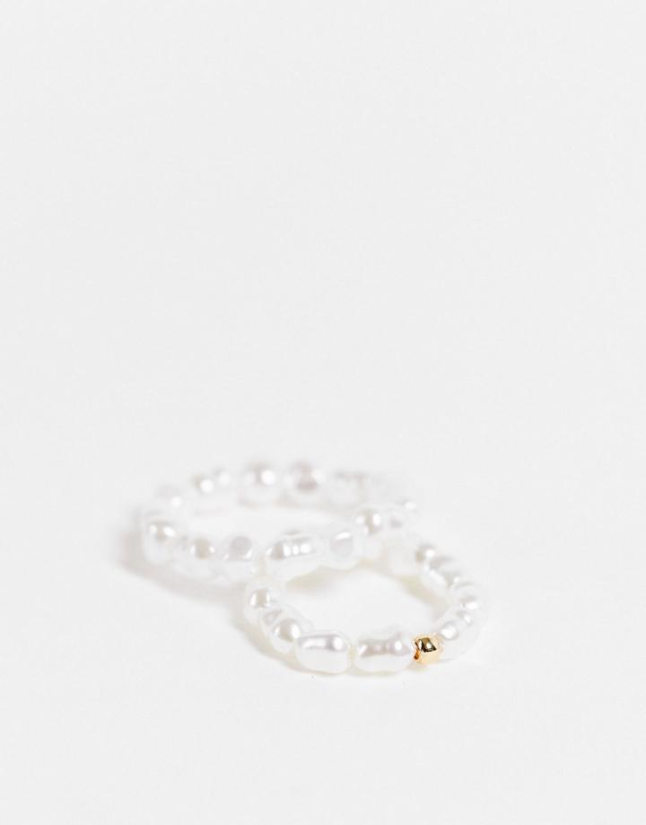 Pieces 2 Pack Pearl Rings In White-gold