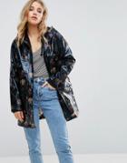 New Look Floral Patent Anorak - Blue