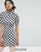 Bones High Neck Bodycon Dress In Checkerboard - Multi