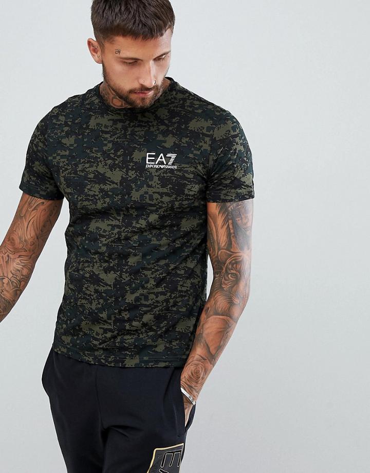 Ea7 Graphic Series Camo Print T-shirt In Khaki - Green