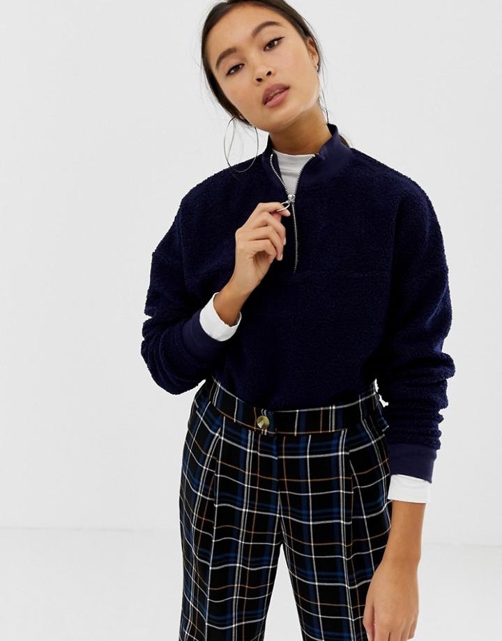 New Look Half Zip Sweat In Navy - Navy