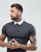 Asos Muscle Rugby Polo Shirt In Charcoal Marl - Gray