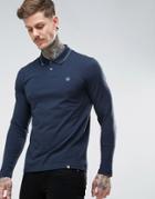 Pretty Green Barton Long Sleeve Pique Polo In Navy - Navy