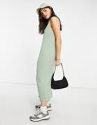Asos Design Sleeveless Midi Rib Dress In Sage-green