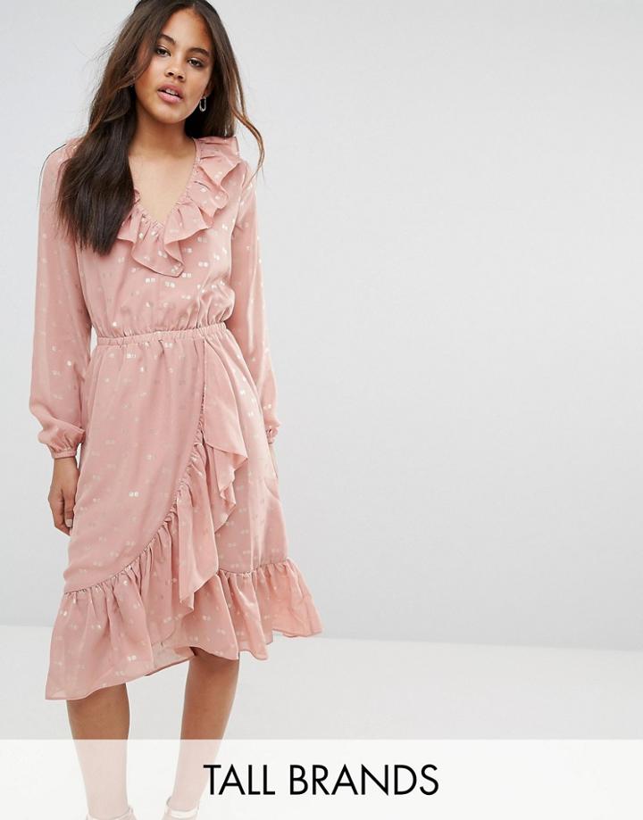 Y.a.s Tall Spot Ruffle Wrap Dress - Pink