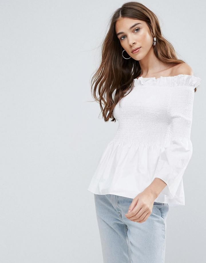 Qed London Frill Hem A-line Off Shoulder Top - White