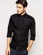 Noak Shirt With Micro Collar In Skinny Fit - Black