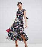 Asos Design Tall Drape Midi Dress In Floral Print - Multi