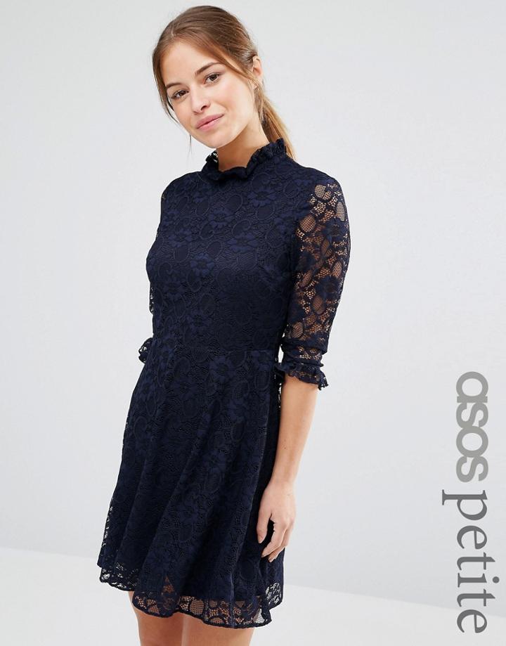 Asos Petite Lace Skater Dress - Navy