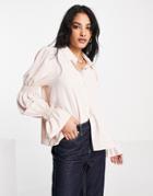 Asos Design Volume Sleeve Shirt With Ruffle Cuff In Oyster-white