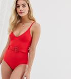 New Look Belted Swimsuit In Red