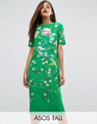 Asos Tall Bird & Floral Embroidered Shift Dress - Multi