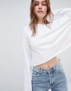 Asos Design Crop Boxy T-shirt With Long Sleeves - White