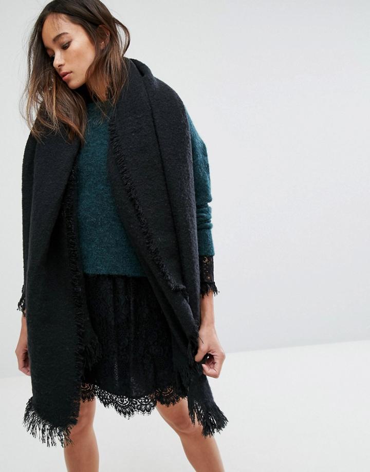 Seint Oversized Blanket Scarf In Black - Black