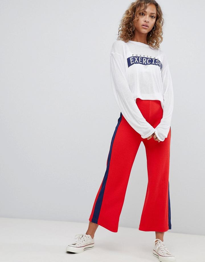 Pull & Bear Side Stripe Wide Leg Culotte In Red - Red