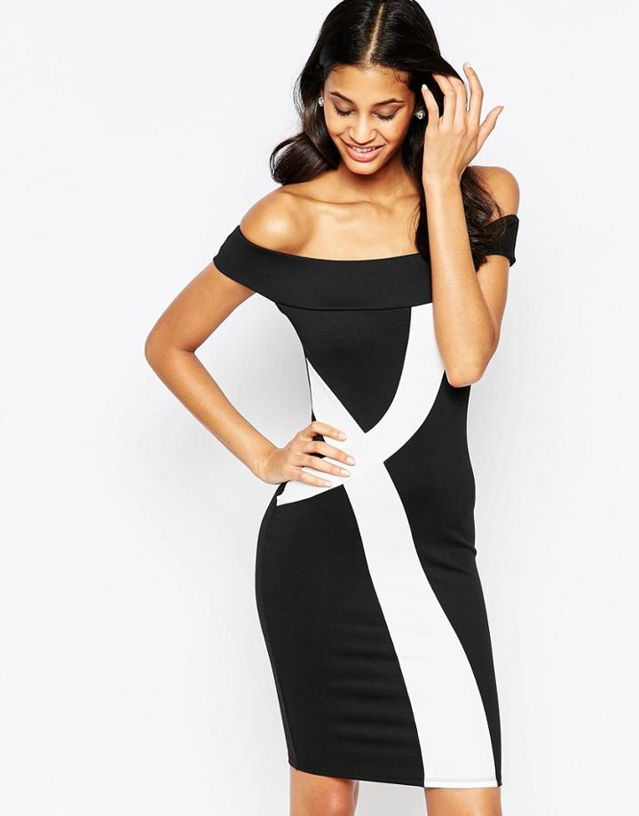 Jessica Wright Mercedes Off Shoulder Monochrome Pencil Dress - Mono