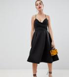 Asos Design Petite Scuba Cami Prom Midi Dress - Black