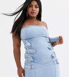 Liquor N Poker Plus Belt Detail Denim Bandeau Dress-blue
