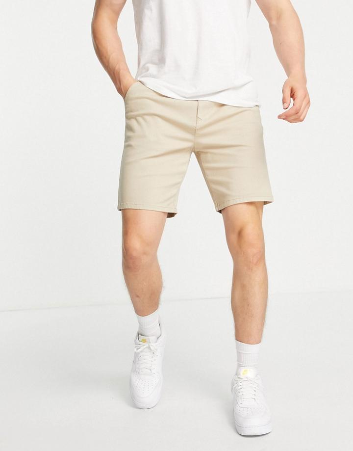 Topman Organic Cotton Blend Slim Chino Short In Stone-neutral