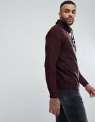 Pull & Bear Knitted Sweater With Wrap Around Collar In Burgundy - Red