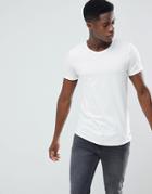 Esprit Longline T-shirt With Raw Curved Hem-white