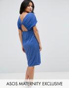 Asos Maternity Midi Dress With Drape Open Back - Blue