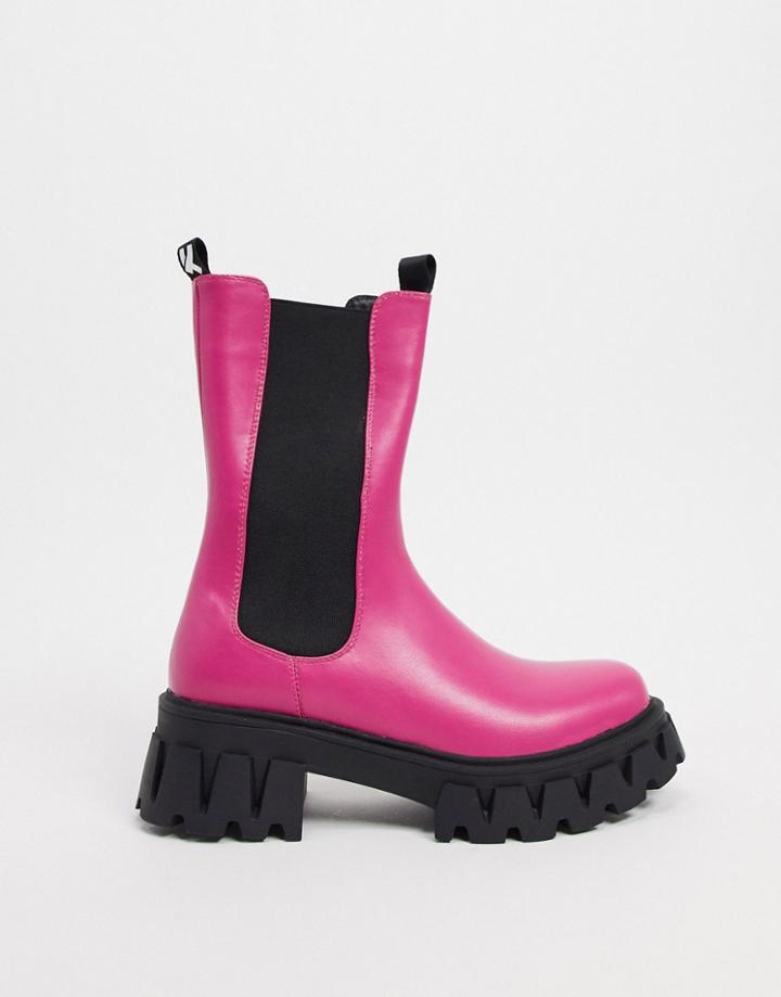 Koi Footwear Sentry Vegan Chunky Boots In Fuschia-pink