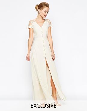 Jarlo Lucia Button Through Maxi Dress With Lace Shoulders - Cream