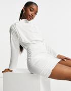Femme Luxe High Neck Shoulder Detail Ruched Mini Dress In White