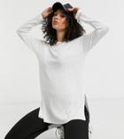 Asos Design Tall Top In Clean Rib With Side Slits And Long Sleeves In White