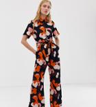 Monki Camo Print Tie Waist Jumpsuit In Navy - Multi