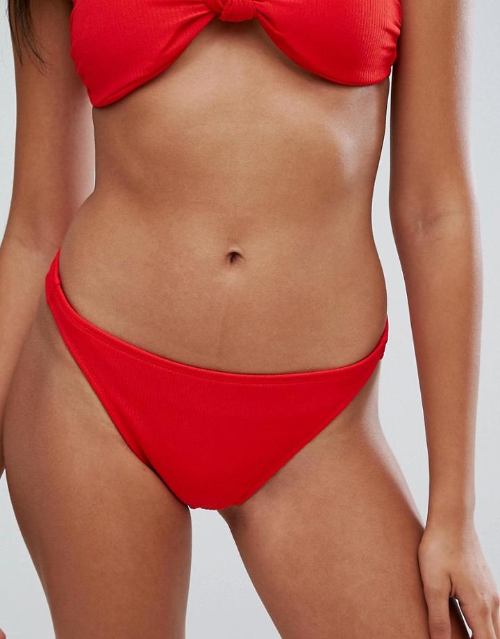 Motel Rib High Rise & Leg Bikini Bottom - Red