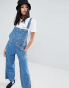 Asos Denim Relaxed Fit Overall In Mid Wash Blue - Blue