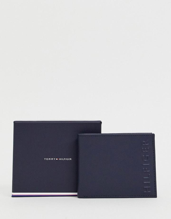 Tommy Hilfiger Mini Credit Card Holder Wallet With Embossed Logo And Red Internal In Navy - Navy