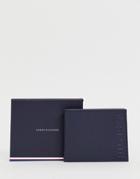 Tommy Hilfiger Mini Credit Card Holder Wallet With Embossed Logo And Red Internal In Navy - Navy