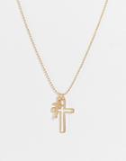 Designb Cutout Cross Double Pendant In Gold