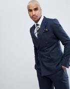 Devils Advocate Slim Blue Linen Suit Jacket - Blue